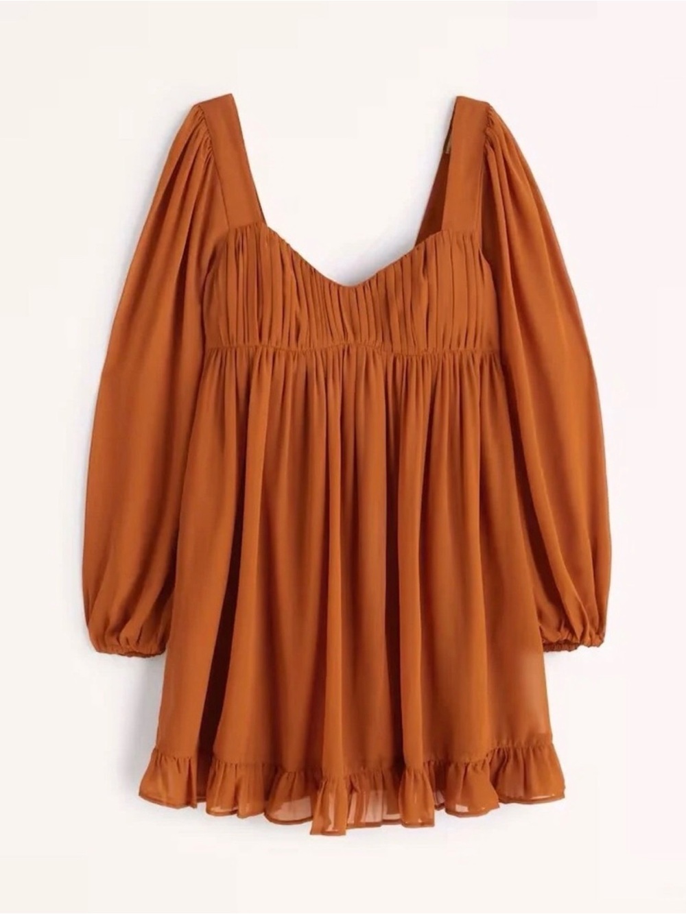 Abercrombie & Fitch Long-Sleeve Ruched Babydoll Mini Dress Paprika